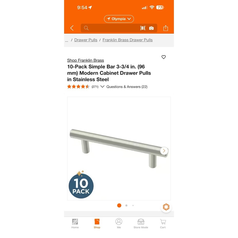 Pack Of 40 Simple Bar 3-3/4 in. Modern Cabinet Drawer Pulls in Stainless Steel